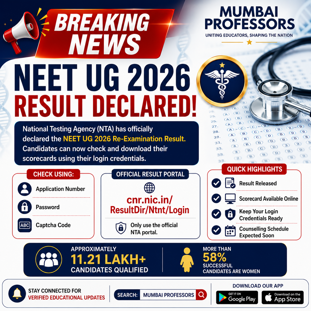 🚨 NEET UG 2026 Re-Examination Result Declared! 🩺📚