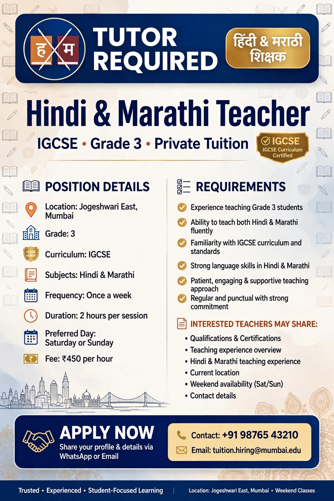 Hindi and marathi teacher