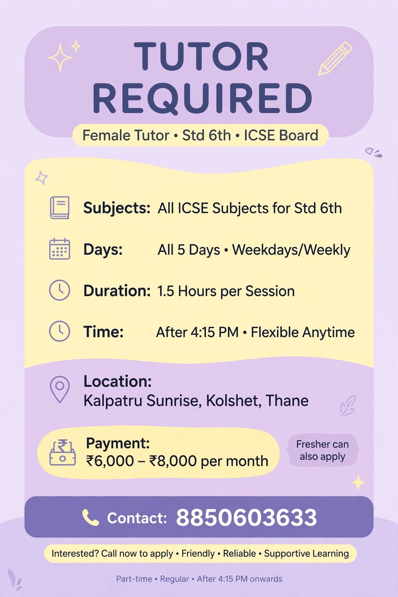 Female Tutor required