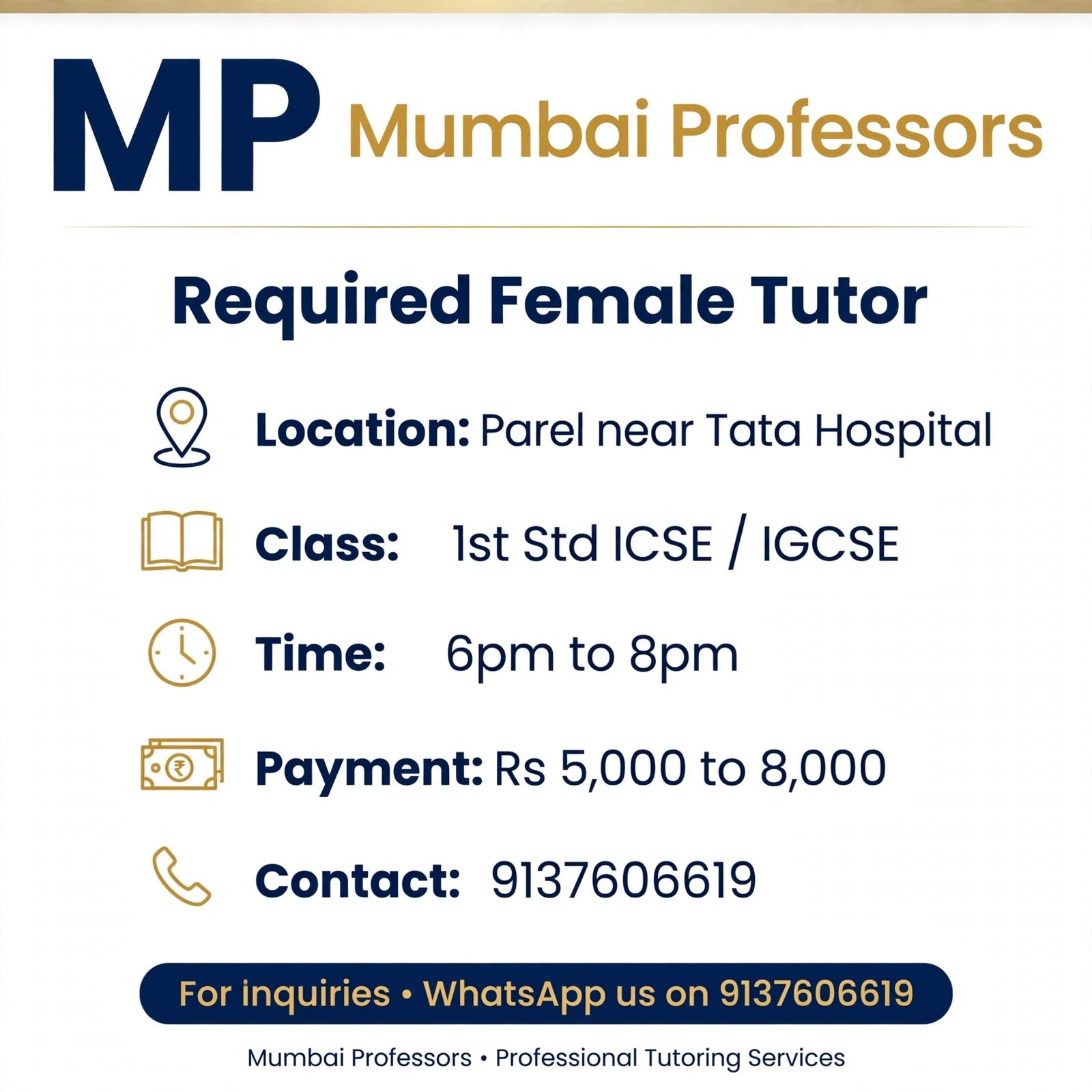 Female tutor required
