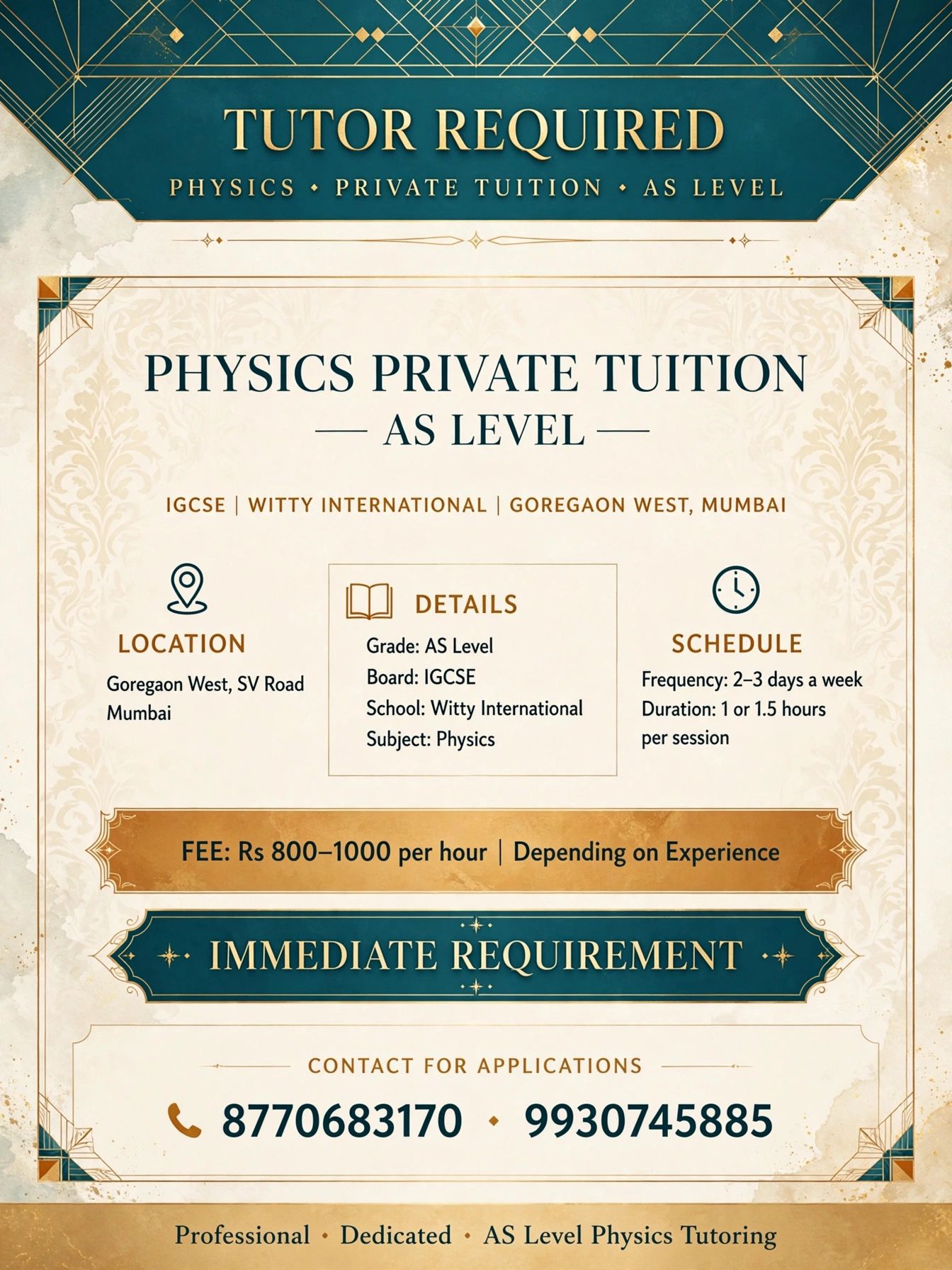 AS level Physics teacher