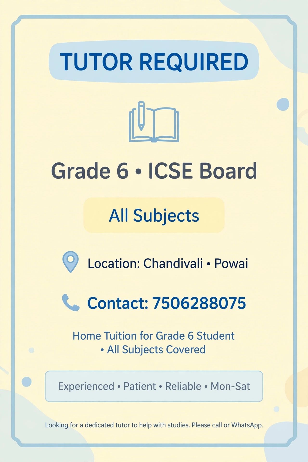 Tutor required