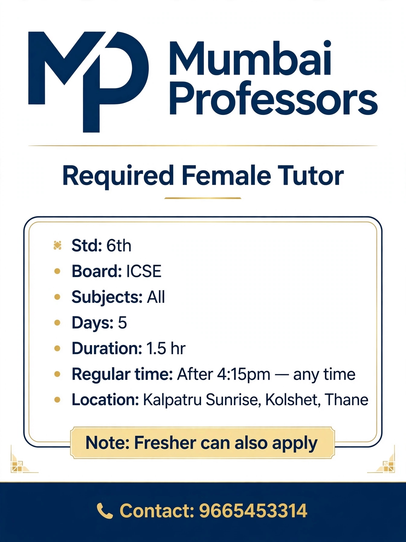Female tutor required 