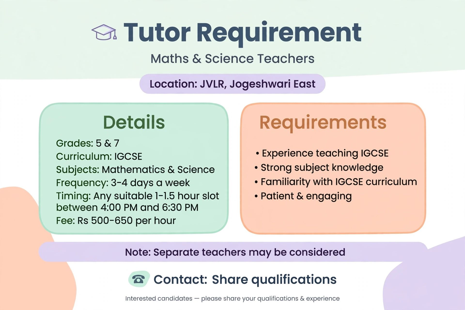 Maths and science teacher